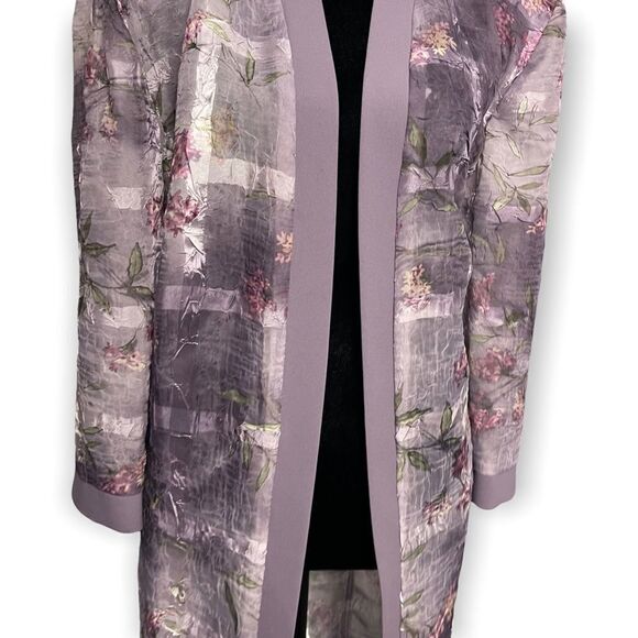 R&M Richards Purple Floral Duster One Size Chic Semi Sheer Purple Long Sleeve - Picture 6 of 7